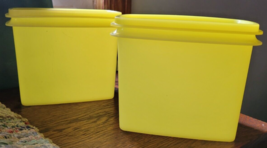 Set of 2 Vintage Tupperware Rectangle Yellow Storage Containers 5&quot;x4&quot; With Lids - £11.80 GBP