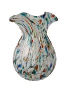 Hand Blown Vase Ruffled Edge Multicolor Speckle Confetti Art Glass Groun... - £30.59 GBP