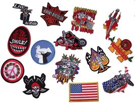 GRAB BAG OF 12 PIECES ASSORTED BIKER AND NOVELTY DESIGN PATCHES patch cl... - $9.49