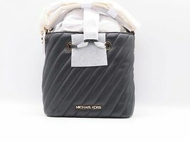 NWT Michael Kors Suri Vegan Leather Top Handle Bucket Bag Black&amp;Gold Crossbody - £90.71 GBP