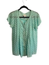 Soft Surroundings Womens Top Green Silk Polka Dot Textured Layered Sheer Sz M - £17.33 GBP