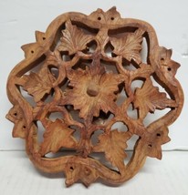 Vintage Hand Carved Wooden Trivet Teak Wood Hot Plate Stand Made in India - £4.75 GBP