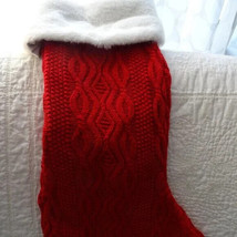 Knitted Red Christmas Stocking With Tiny Mitts And Fur Top - $11.83