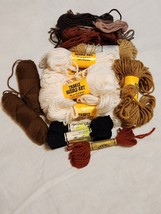 Vintage Needlepoint Yarn Knitting Wool &amp; Acrylic Autumn Brown Black Cream - £15.77 GBP