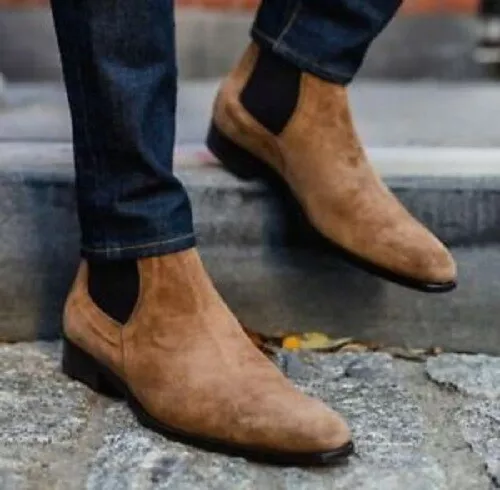Handmade Suede Leather Chelsea Boots For Men&#39;s - $179.99