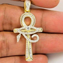 Real Moissanite 2Ct Round Cut Ankh Cross Pendant 14k Yellow Gold Plated Silver - £129.85 GBP