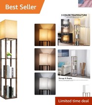 Rustic Brown LED Floor Lamp with Shelves - 3 Color Temperatures for Home... - $1,008.82 MXN