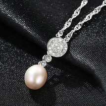 S925 Silver Necklace Micro Set 3A Zircon 7-8Mm Silver Freshwater Pearl - £15.95 GBP