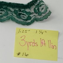 1.25&quot; Ruffled Lace Trim Hunter Green 3++ yds  (Polyester) Floral Vtg - $5.44 CAD