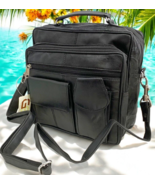 Men Black Leather Messenger Crossbody Shoulder Bag Organizer Adjustable ... - $37.39