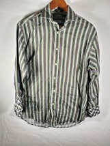 Thomas Dean Long Sleeve Button Up Striped  Shirt Paisley Flip Cuff &amp; Collar Sz L - £8.16 GBP