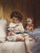 Carl Reichert Graz Playing with the Cat Oil Painting Giclee Print Canvas - £9.10 GBP+