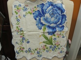 Vintage Handkerchief 14&quot;x15&quot; floral scalloped hand stitched edge mid-cen... - $9.89