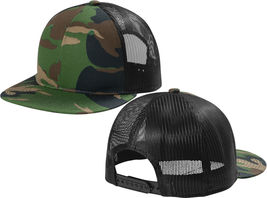 Woodland Camo Flat Bill Trucker Cap Camoflauge Snapback Mesh Back Structured NEW - £9.01 GBP