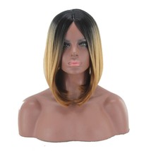 Ombre Black to Brown Synthetic Hair Fiber Wigs for Black Women Bob 12inch - £10.27 GBP