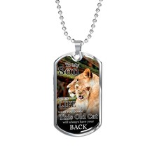 To My Son This Old Cat From Mom Necklace Stainless Steel or 18k Gold Dog Tag 24 - £37.31 GBP+