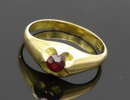 14K GOLD - Vintage Antique Prong Set Garnet Dome Solitaire Ring Sz 6.5 - GR102 - £153.82 GBP