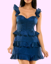 B Darlin Junior's Sage Flower Pattern Fit &amp; Flare PROM Dress 1/2 Navy RE... - $26.24
