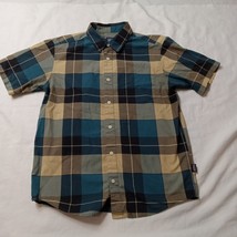 Patagonia Men&#39;s Small Brown Blue Plaid Organic Cotton Button Down Casual Shirt - £13.44 GBP
