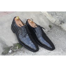 Handmade Men&#39;s Black Alligator Textured Leather Lace Up Shoes, Men Dress Shoes - £115.55 GBP