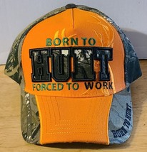 Born To Hunt Forced To Work Deer Hunter Baseball Cap ( Orange And Camouflage ) - £10.02 GBP