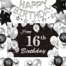 16Th Birthday Decorations For Girls Boys, Silver Black 16Th Happy Birthday Lette - £24.79 GBP