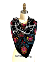 Diane Von Furstenberg Vtg Silk Scarf  Pattern Square Black Paisley Brigh... - $39.20