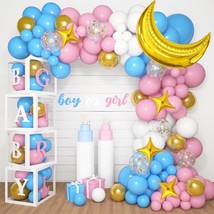 134Pcs Baby Boxes Gender Reveal Balloon Decorations, Pink And Blue Balloon Arch  - £30.55 GBP