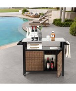 Outdoor Wicker Kitchen Island Cart - Rolling Storage Cabinet &amp; Bar Table - $6,103.70 MXN