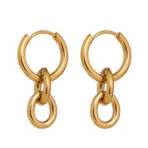 Stainless Steel Round Huggie Earrings Minimalist Golden Metal Texture Unusual  f - £9.46 GBP