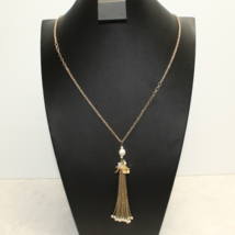 Signed LOFT Gold Tone Faux Simulated Pearl Drop Chain Tassel Rope Chain Necklace - £16.61 GBP