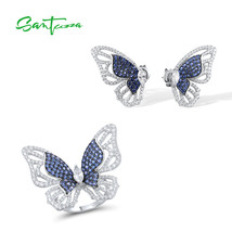 Pure 925 Sterling Silver Jewelry Set For Women Blue Nano/White CZ Butterfly Earr - $138.83