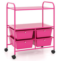 4 Drawers Shelves Rolling Storage Cart Rack-Hot Pink - Color: Pink - $129.49