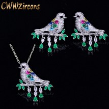 CWWZircons High Quality Water Drop Green CZ Crystal Necklace and Earrings Fashio - £19.93 GBP