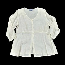 Goddess Gear Organic Linen Tunic Top Size XL White 3/4 Sleeve Lagenlook - $28.79
