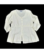 Goddess Gear Organic Linen Tunic Top Size XL White 3/4 Sleeve Lagenlook - £22.63 GBP
