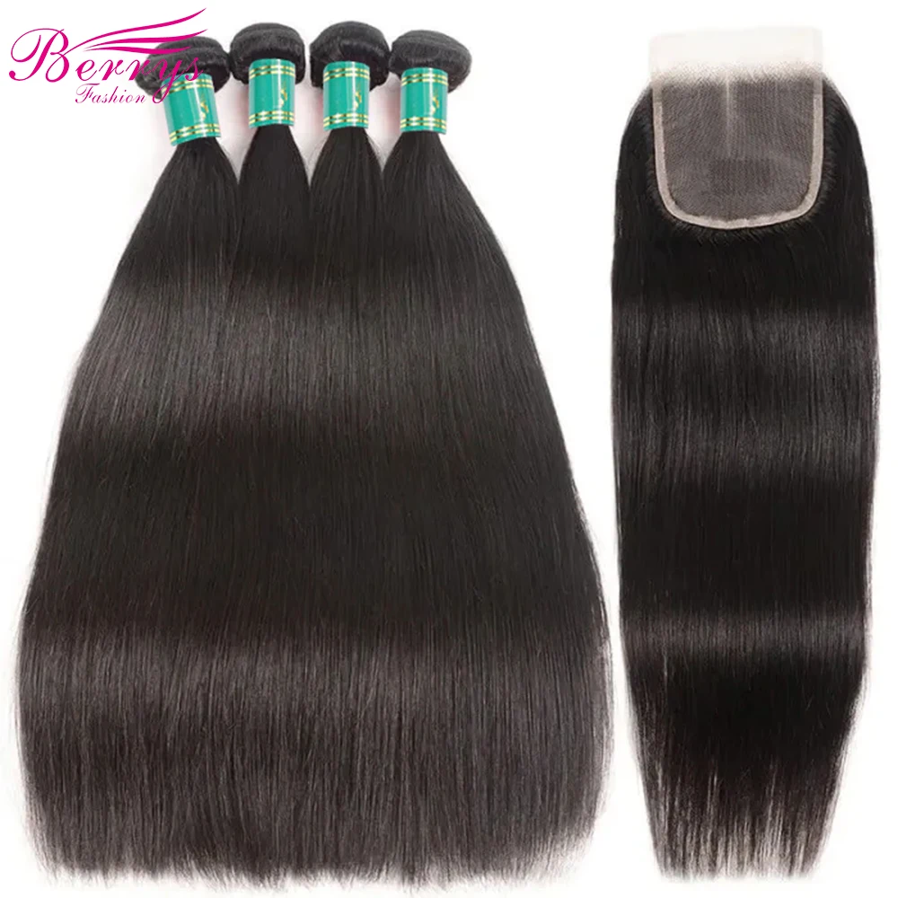 Berrys Fashion 5x5 Lace Closure With Bundles Peruvian Straight Bundles 10-30Inch - £166.38 GBP+