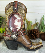 Rustic Western Tooled Leather Cowboy Boot Desktop Easel Photo Frame For ... - $43.73 CAD