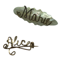 Vintage Lot Name brooch/pin GF wire Cursive writing Marie Alice hand made - £13.95 GBP