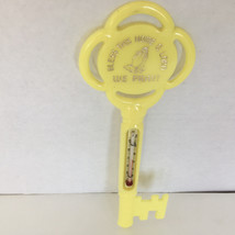 Vintage plastic yellow key shape thermometer Bless this home O lord we pray - $19.75