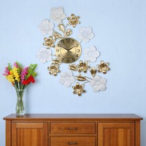 26&quot; Gold White And Black Metal Silent Analog Floral Wall Clock - $322.98