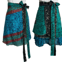 Reversible Wrap Skirt Double Layer One Size Bohemian Geometric Green Black - $24.75