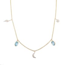 18K Yellow Gold Blue Topaz Necklace - £510.40 GBP