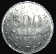 GERMANY 500 MARK ALU COIN 1923 D WEIMAR TIME RARE COIN aUNC - £6.75 GBP