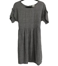 EMBERLEY Womens Dress Checked Plaid Black White Ruffle Sleeve Linen Blen... - £17.68 GBP