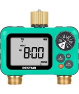 Restmo Sprinkler Timer With Brass Inlet &amp; Outlet, 2 Zone Programmable Water - £49.54 GBP