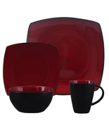 Soho Lounge 16 Piece Square Stoneware Dinnerware Set Red Black - £64.50 GBP