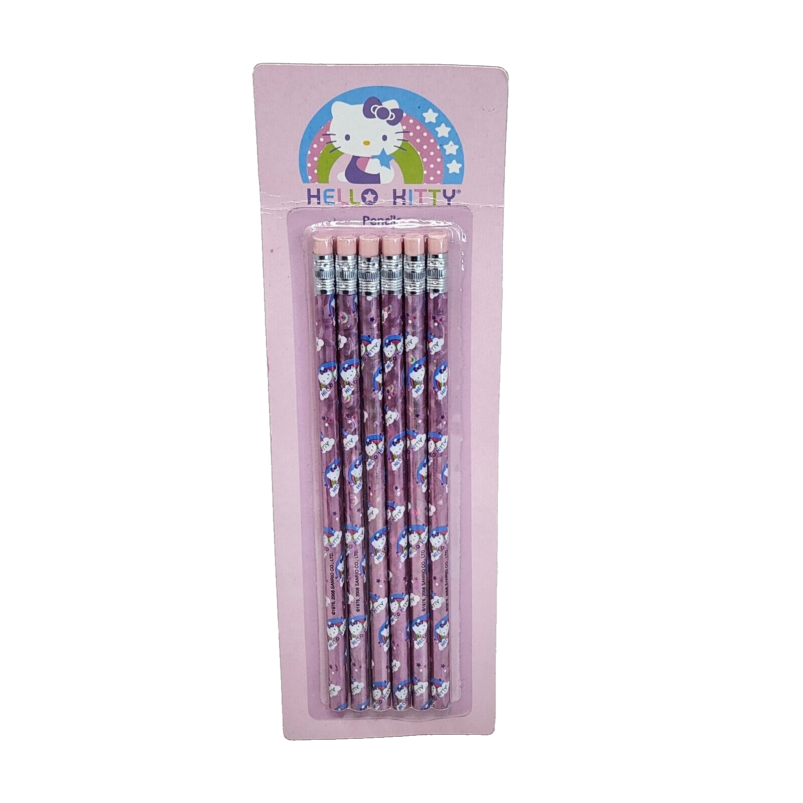 2008 SANRIO HELLO KITTY RAINBOW 6 PRISMATIC PINK PENCILS NEW SEALED - $17.10