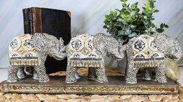 Ebros Feng Shui 3 Silver Geometric Elephants Statue W/ Tapestry Blanket ... - €25,82 EUR