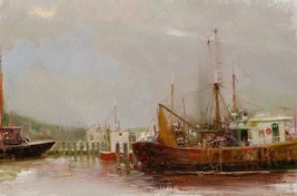 Pino &quot;At the Dock&quot; Nautical Ship on Harbor image Giclee Canvas Hand signed/# COA - £1,546.66 GBP